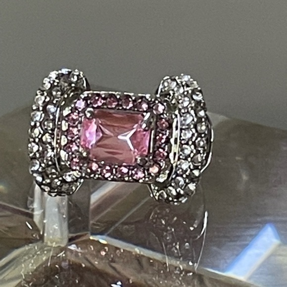 PINK & WHITE Sapphire STERLING SILVER RING 7 - Picture 3 of 10